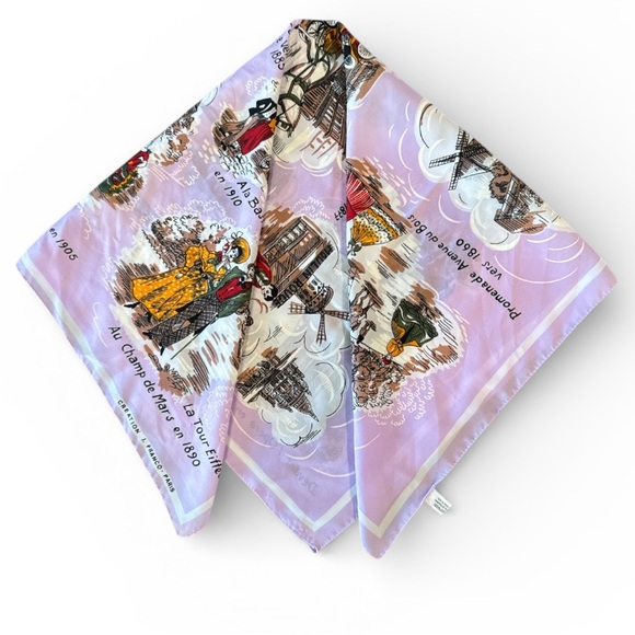 Vintage Cre’ation J. Franco Paris Scenic Souvenir Scarf Belle E’poque Print 31” - Picture 2 of 15